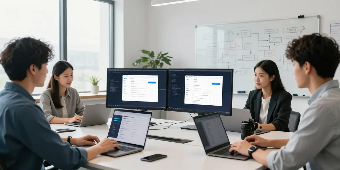 Developer collaborating on improving 纸飞机中文版官网 user experience at a modern tech workspace.