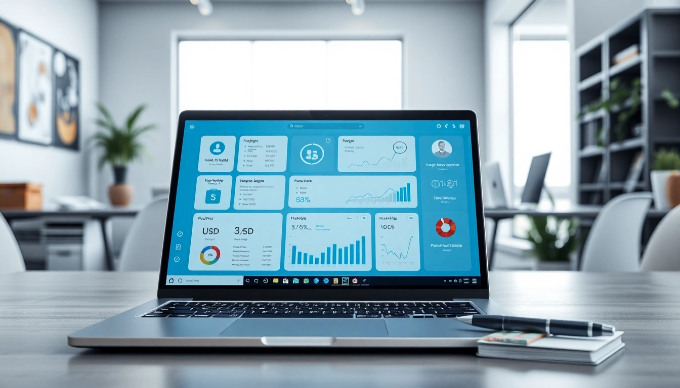 Optimize enterprise assistant software interface on a laptop screen in a modern office design.