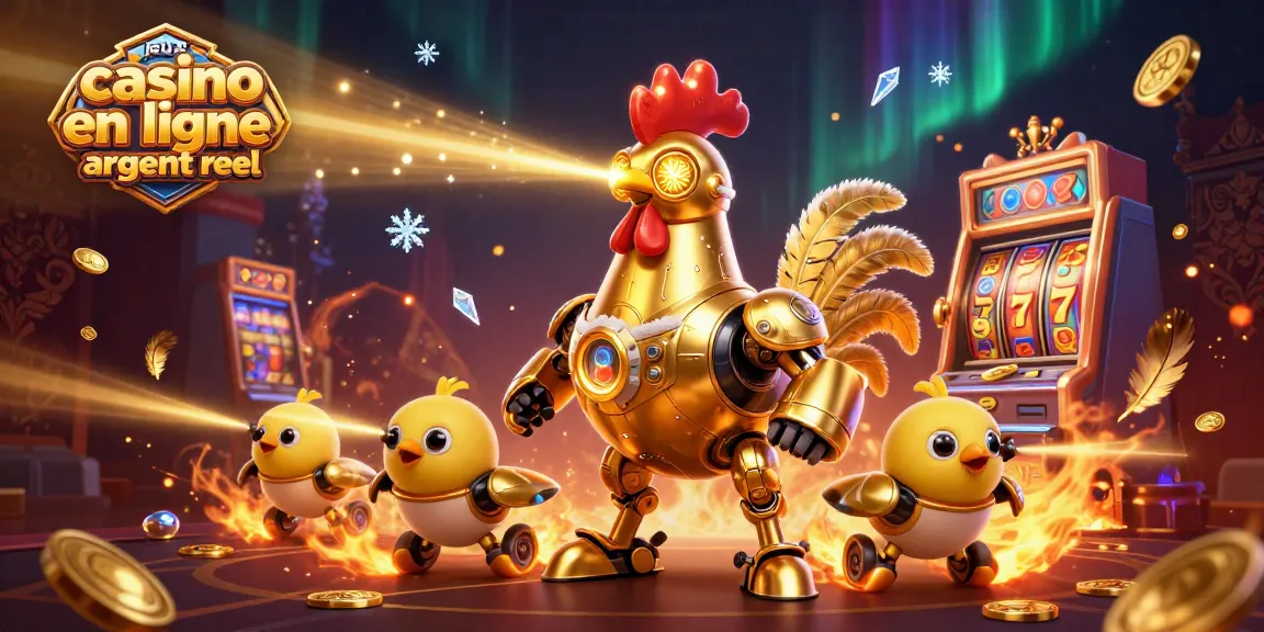 Vivez l'expérience des jeux casino en ligne argent réel avec un robot doré et des drones tout en jouant.