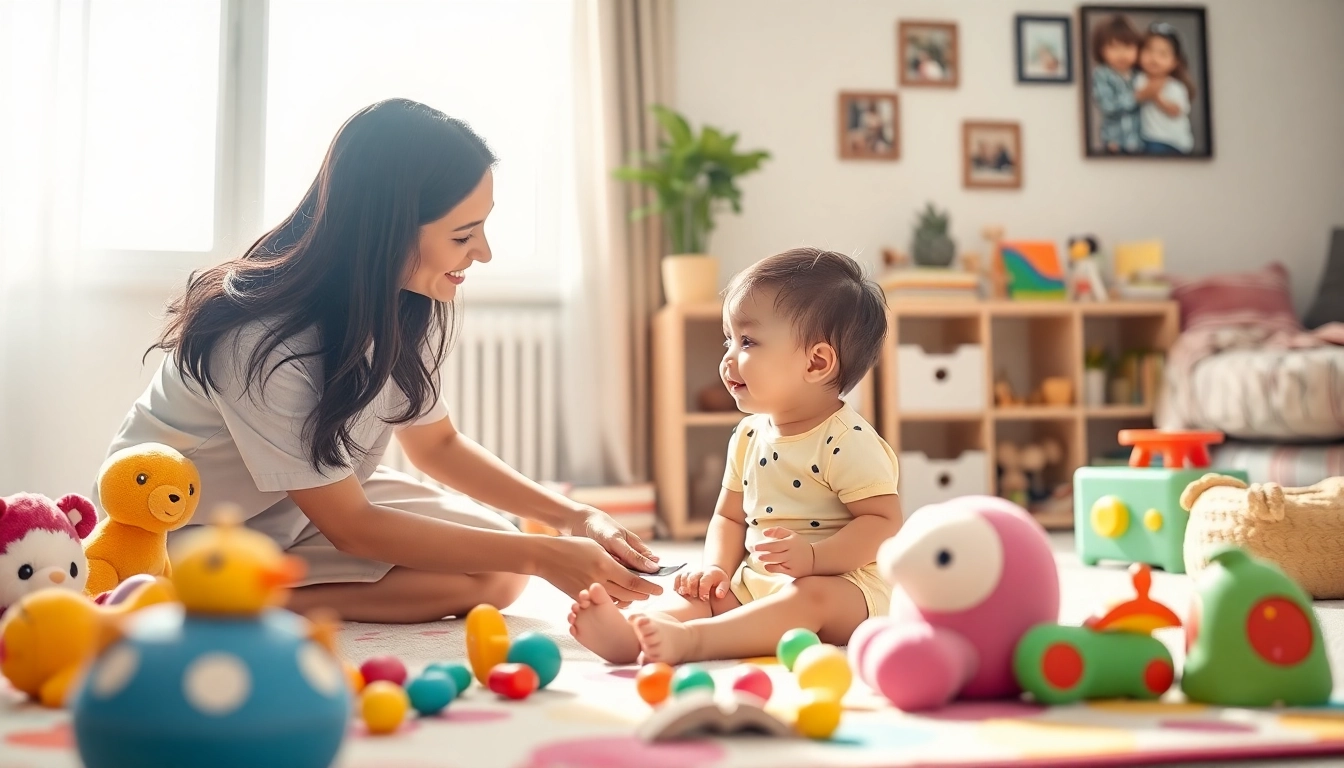 Professional live-in nanny engaging with toddler in Abu Dhabi home, fostering a nurturing atmosphere.