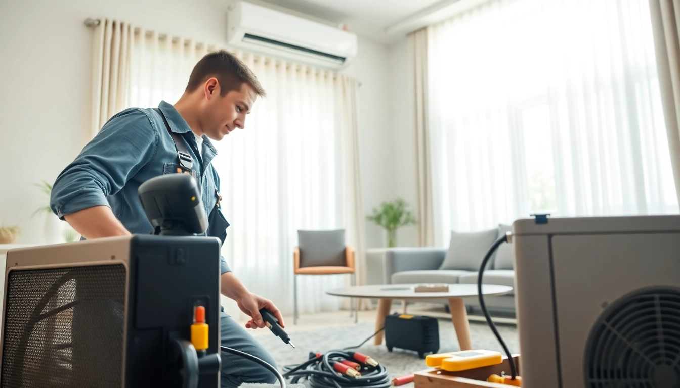 Skilled technician executing AC installation services in an elegant home setting.