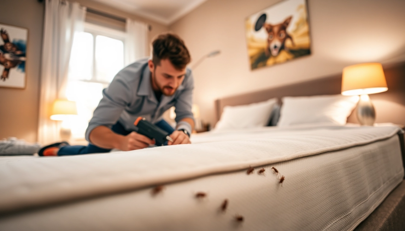 Waukesha bed bug exterminators conducting a thorough inspection in a home setting.