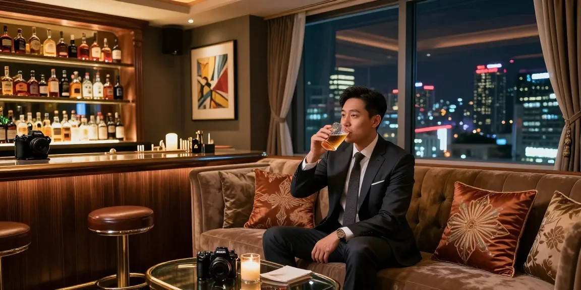 강남의 고급 프라이빗 룸에서 멋진 고객이 음료를 즐기며 고급스러운 분위기를 나타내는 모습, https://www.gugudanlounge.com/에서의 특별한 경험을 보여줍니다.