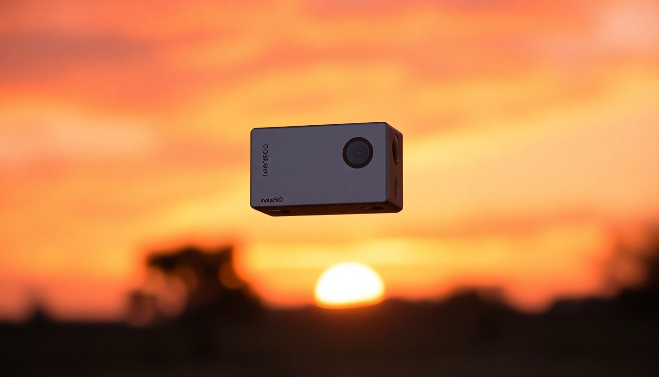 Capture the innovative features of the insta360 antigravity a1 in dramatic sunset setting.