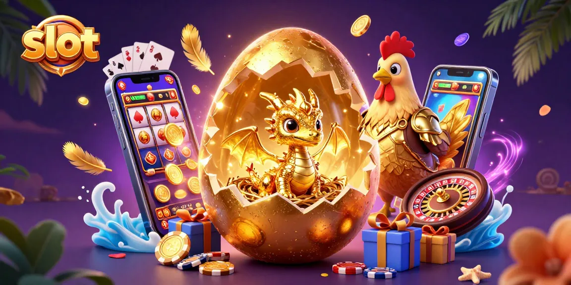 Putar slot sambil melihat telur emas raksasa yang pecah, menampilkan naga kristal bersinar di atas chip poker
