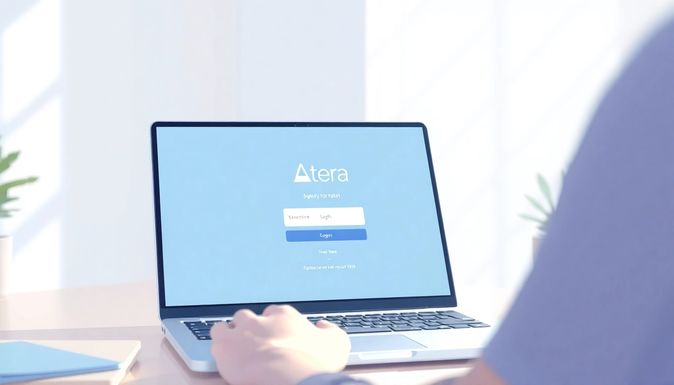 Atera login interface displayed on a laptop, showcasing user-friendly navigation and design features.
