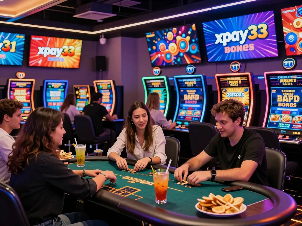 xpay33 bonuses featured in engaging online casino scene with players enjoying various games and promotions.