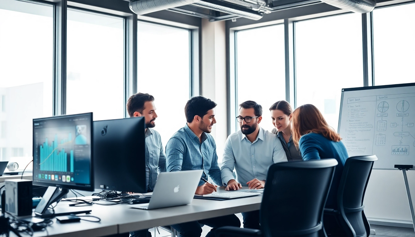 Find managed it services near me in a professional office with a collaborative team at work.