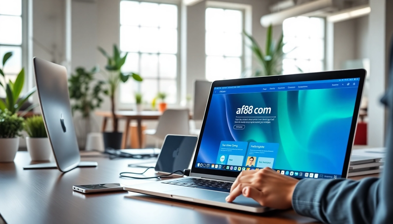 Engage with the af88 com interface on a modern laptop in a vibrant workspace.