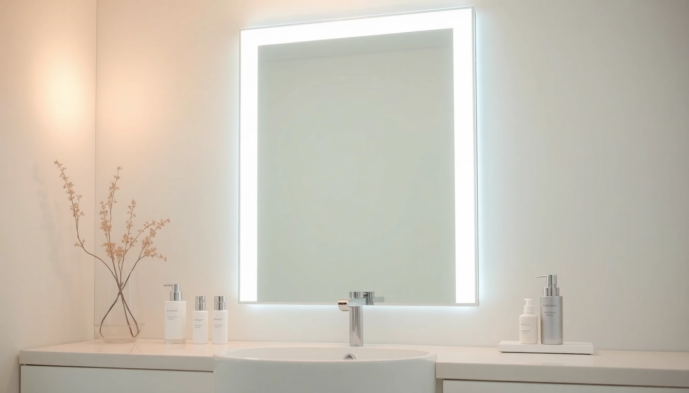 Highlight a stunning mirror with Lights, showcasing its elegant design and soft illumination in a modern bathroom.