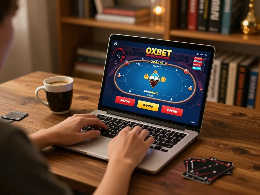 Play oxbet casino games on a laptop with a cozy atmosphere and strategy notes around