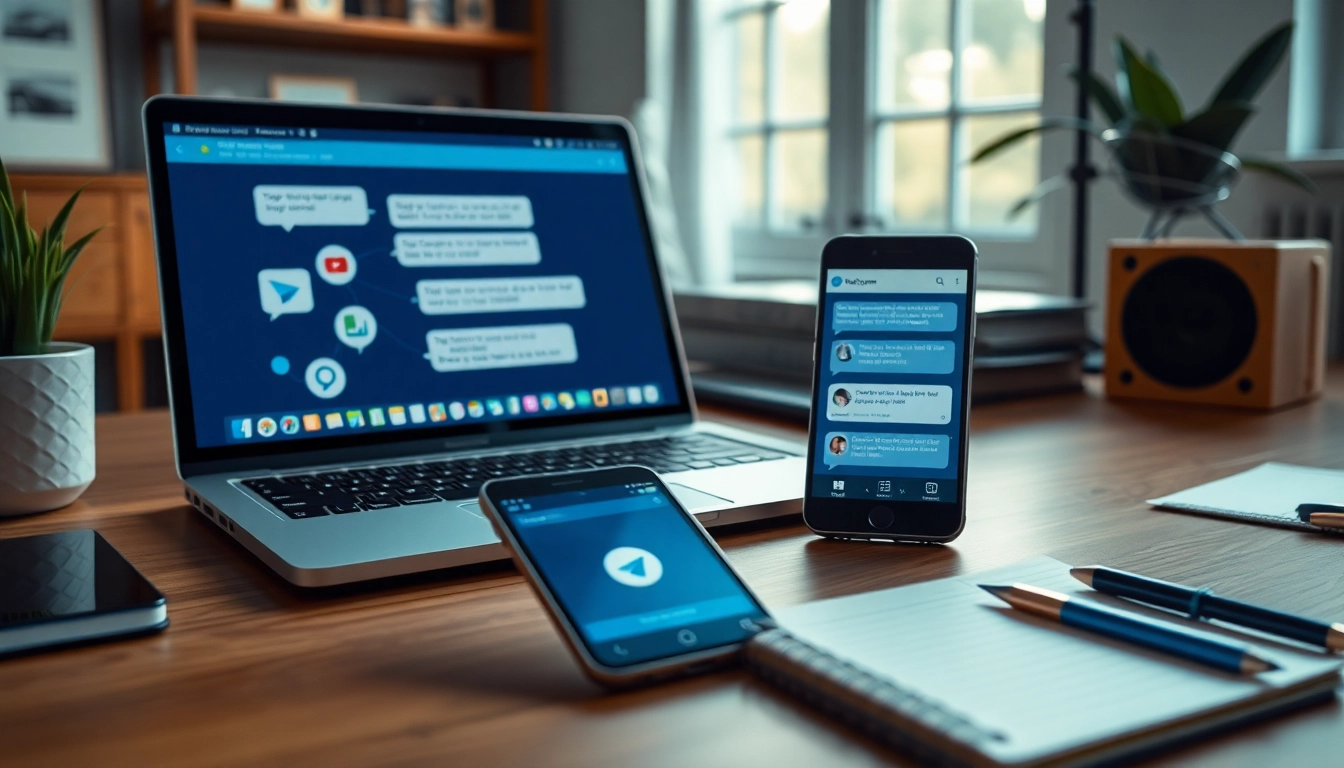 Experience seamless messaging with Telegram download in a vibrant workspace showcasing the app's user interface.
