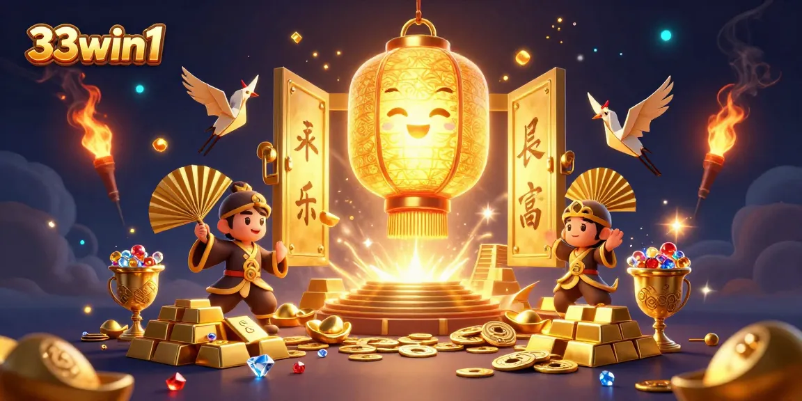 Win big with 33win1 at the vibrant night market casino, featuring golden lanterns and treasures.