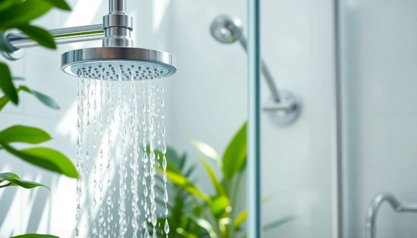 Experience elegant showers au with a luxurious bathroom featuring modern fixtures and serene greenery.