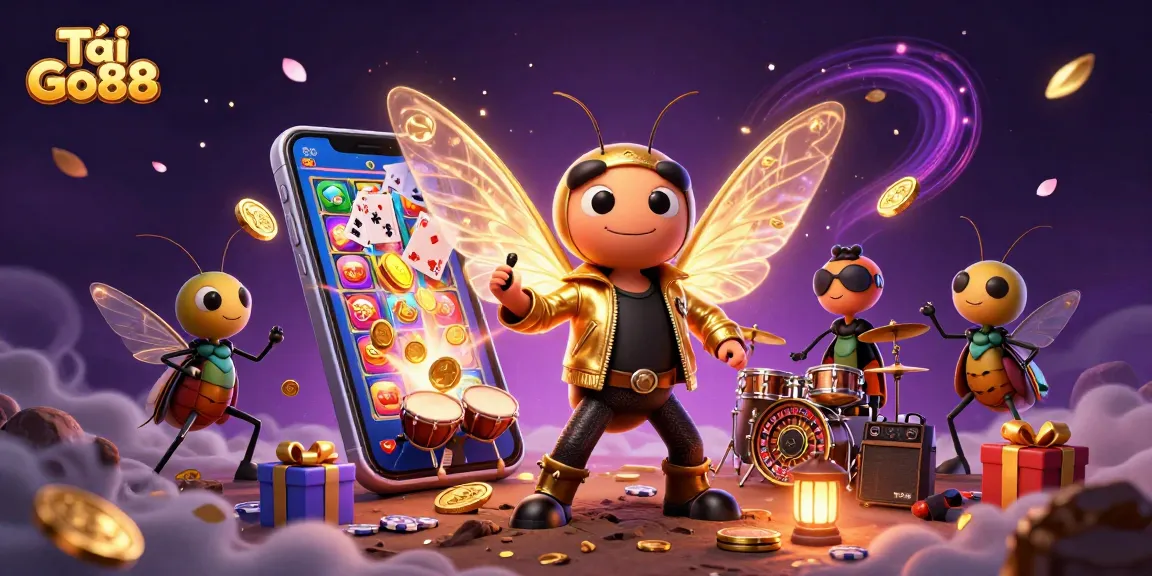 Tải Go88 for vibrant casino experience, featuring animated rock star and colorful gaming elements.
