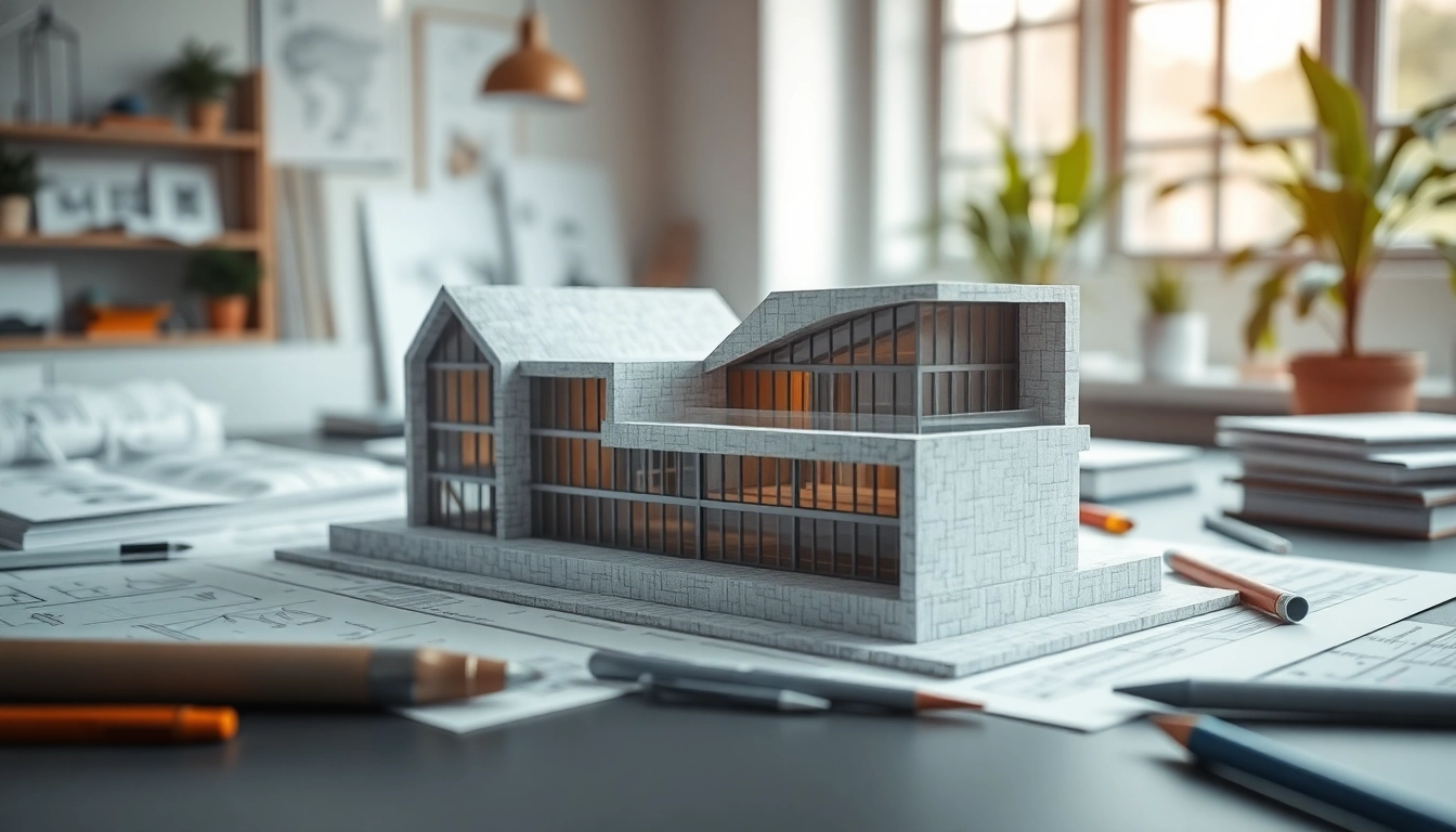 Architekturmodellbau Bielefeld mit modernem Gebäude-Modell und kreativen Design-Elementen.