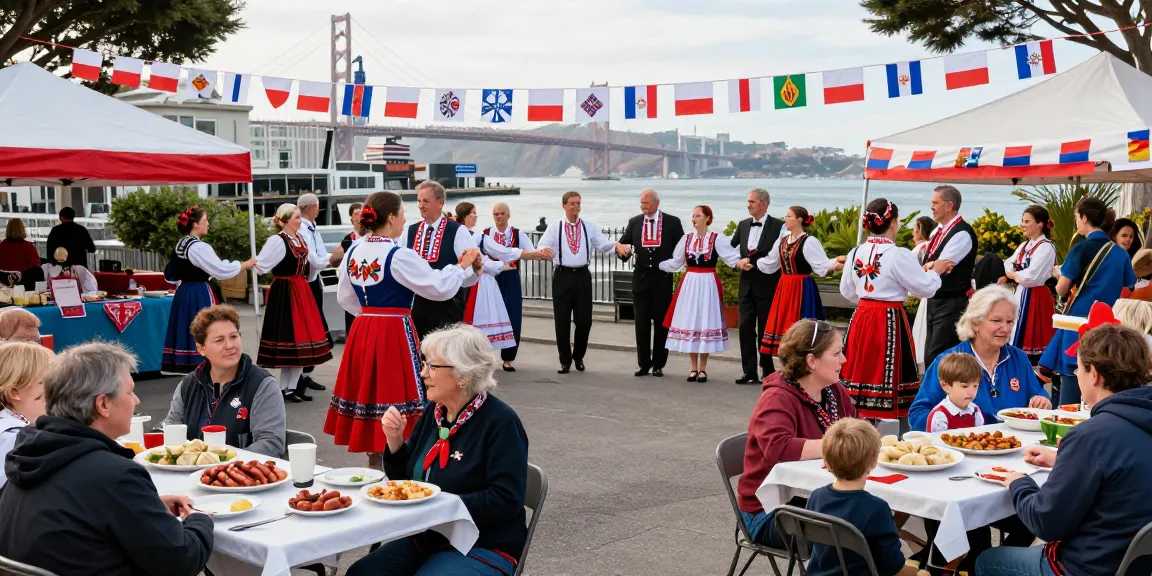 Community members celebrating Polish culture at https://www.sfpol.com/ in San Francisco, showcasing traditional music, dance, and cuisine.