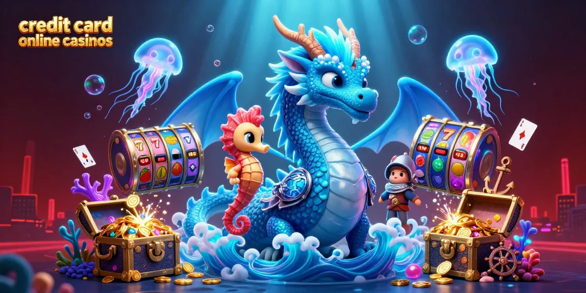 Engage in thrilling action at credit card online casinos with vibrant underwater characters and casino elements.