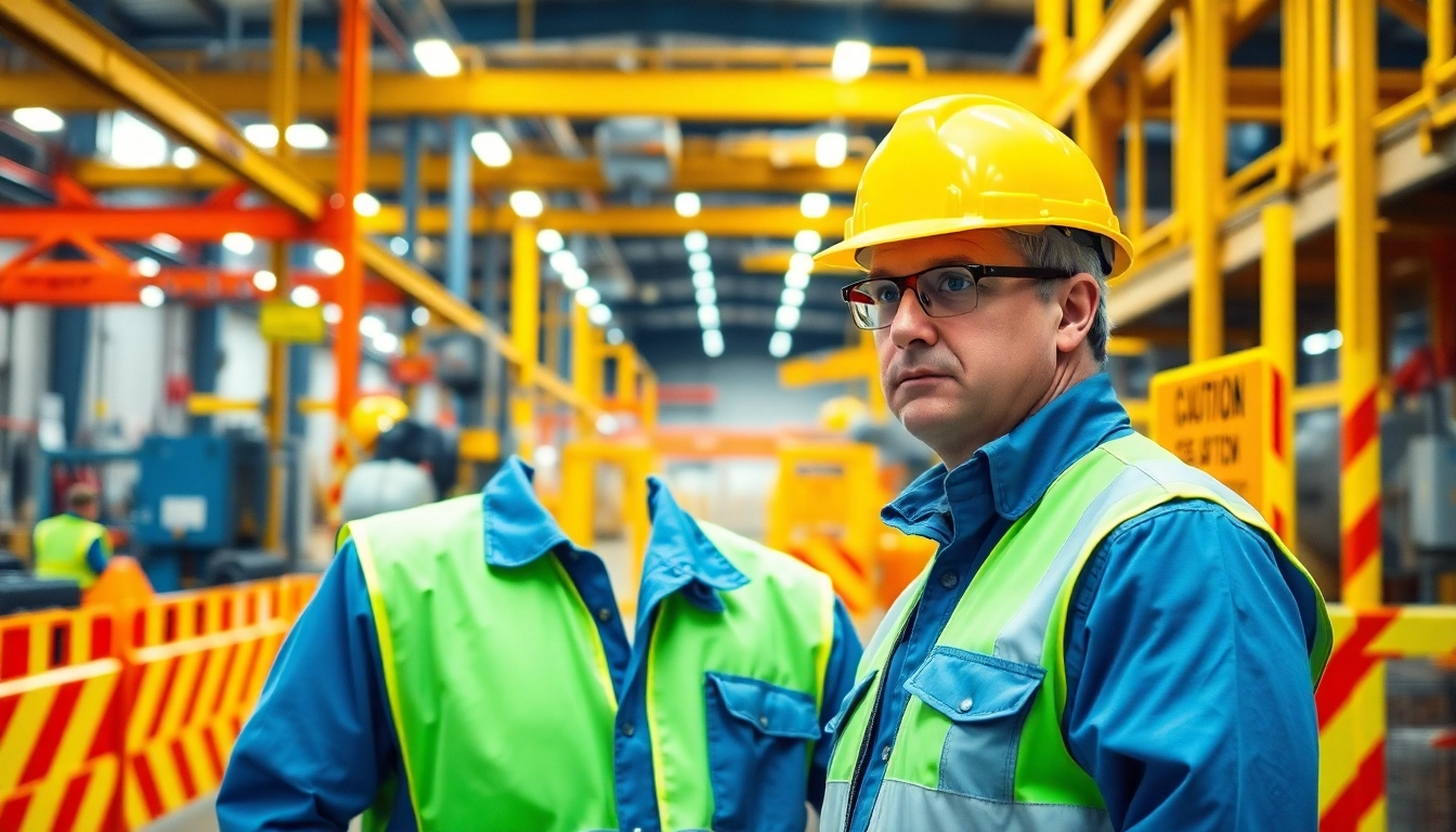 Assessing physical hazards with safety gear and caution signs in an industrial setting.
