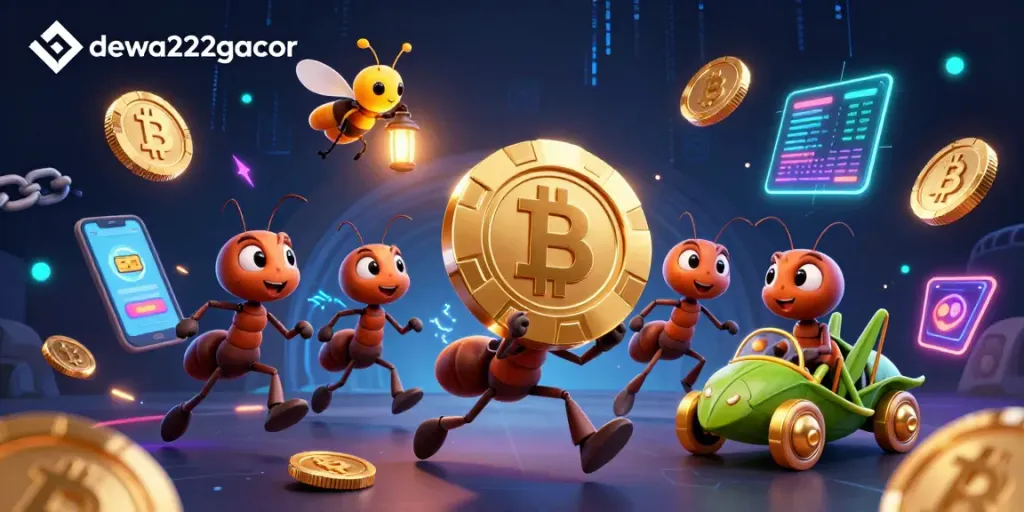 Experience the excitement of dewa222gacor with adventurous ants heisting golden poker chips.
