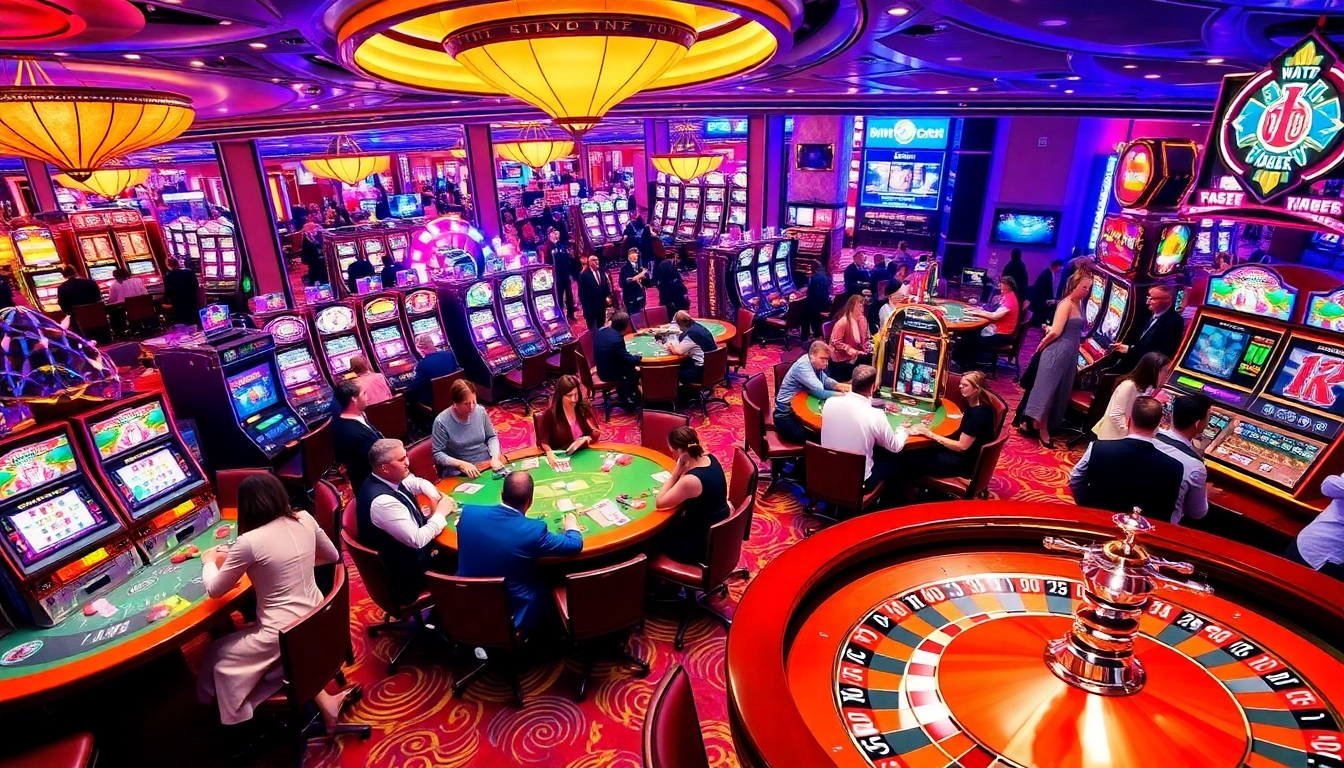 Casino gaming scene featuring KJC brand elements, showcasing vibrant tables and exciting players.