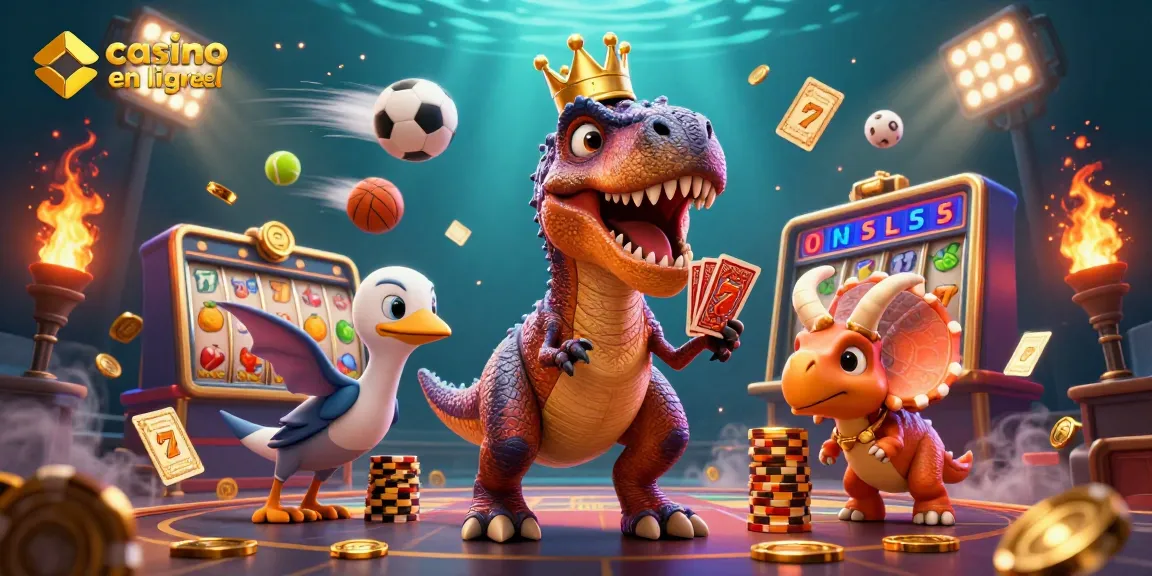 Le T-Rex amusant essaie de jouer aux cartes dans un casino en ligne argent réel avec l'aide d'un ptérodactyle.