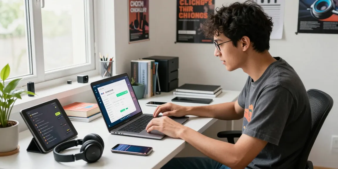 Downloading the latest 纸飞机下载 app in a vibrant modern workspace, showcasing tech gadgets and dynamic atmosphere.
