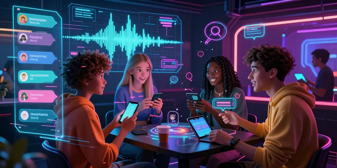 Engaging NSFW chat experience with diverse characters in futuristic digital environment.
