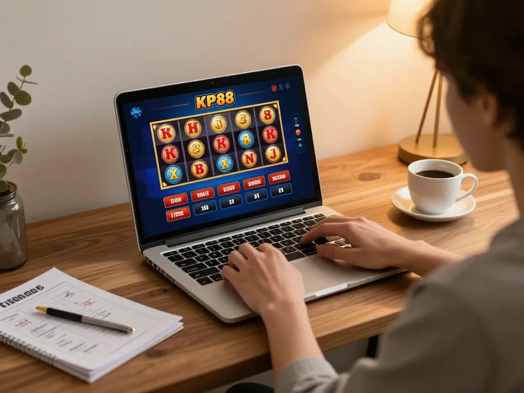 Enjoying a vibrant KP88 online casino gaming experience on a laptop.