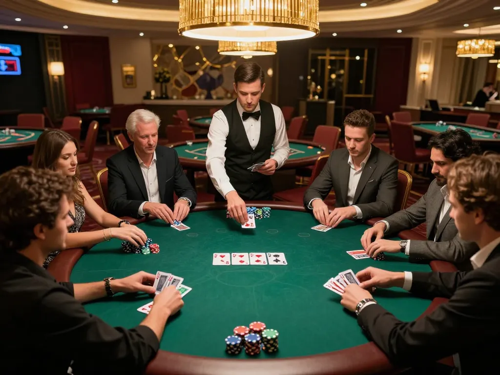 High-stakes poker game scene capturing competitive moments at a Da88 casino table.