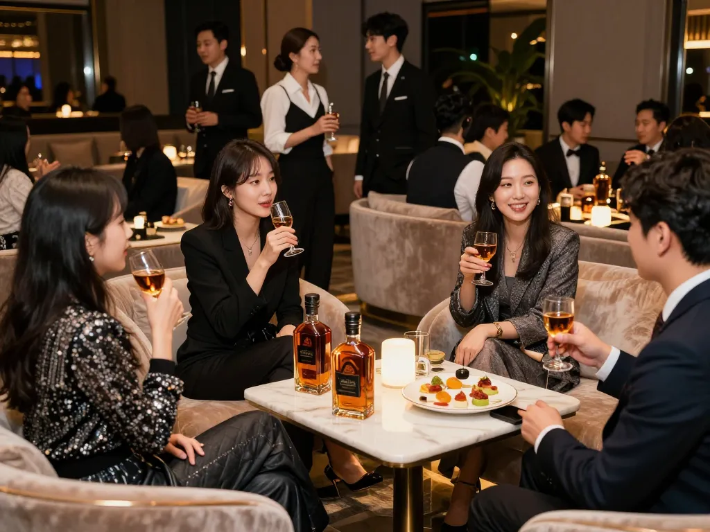 Experience the vibrant atmosphere of 강남쩜오 nightlife in a luxurious private lounge setting.