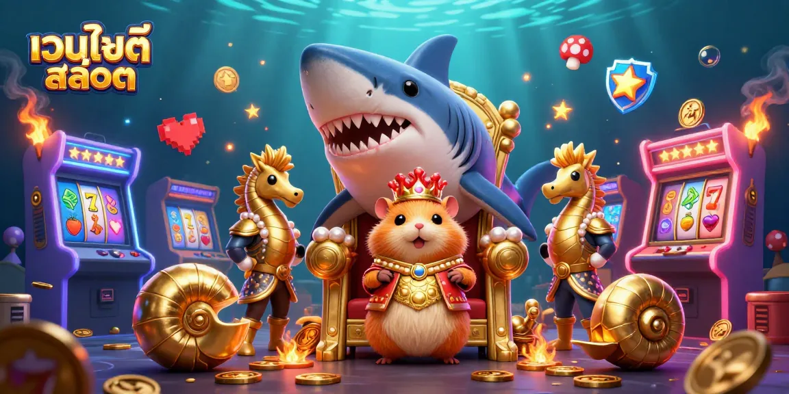 Play exciting games at เว็บไซต์สล็อต with vibrant slot reels and a whimsical underwater scene.