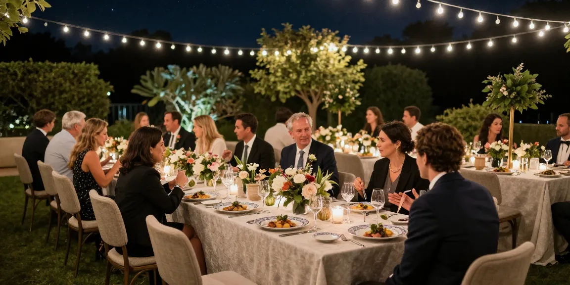 Event furniture rental showcased at a sophisticated outdoor dining setup with elegant tables and seating.