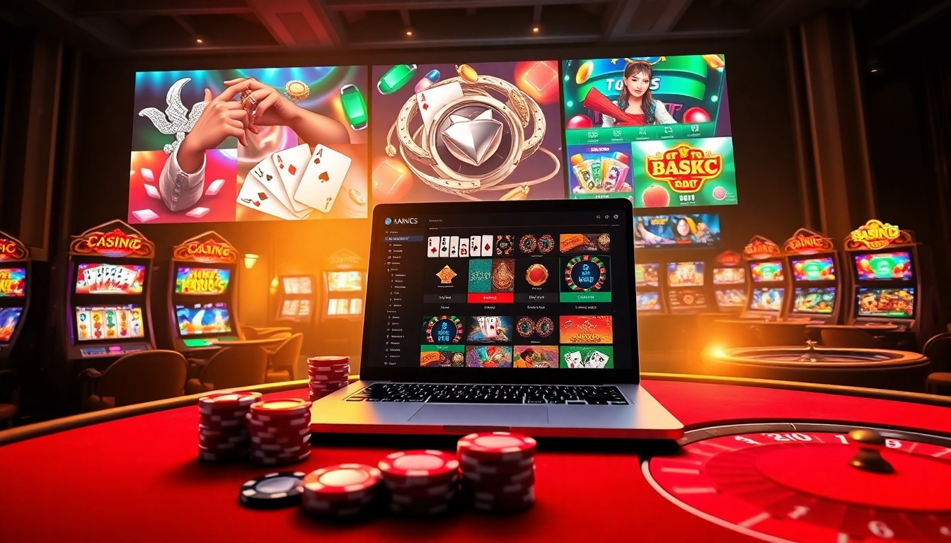 Cổng game B52 showcases an inviting online casino atmosphere with vibrant slot machines and engaging poker interfaces.