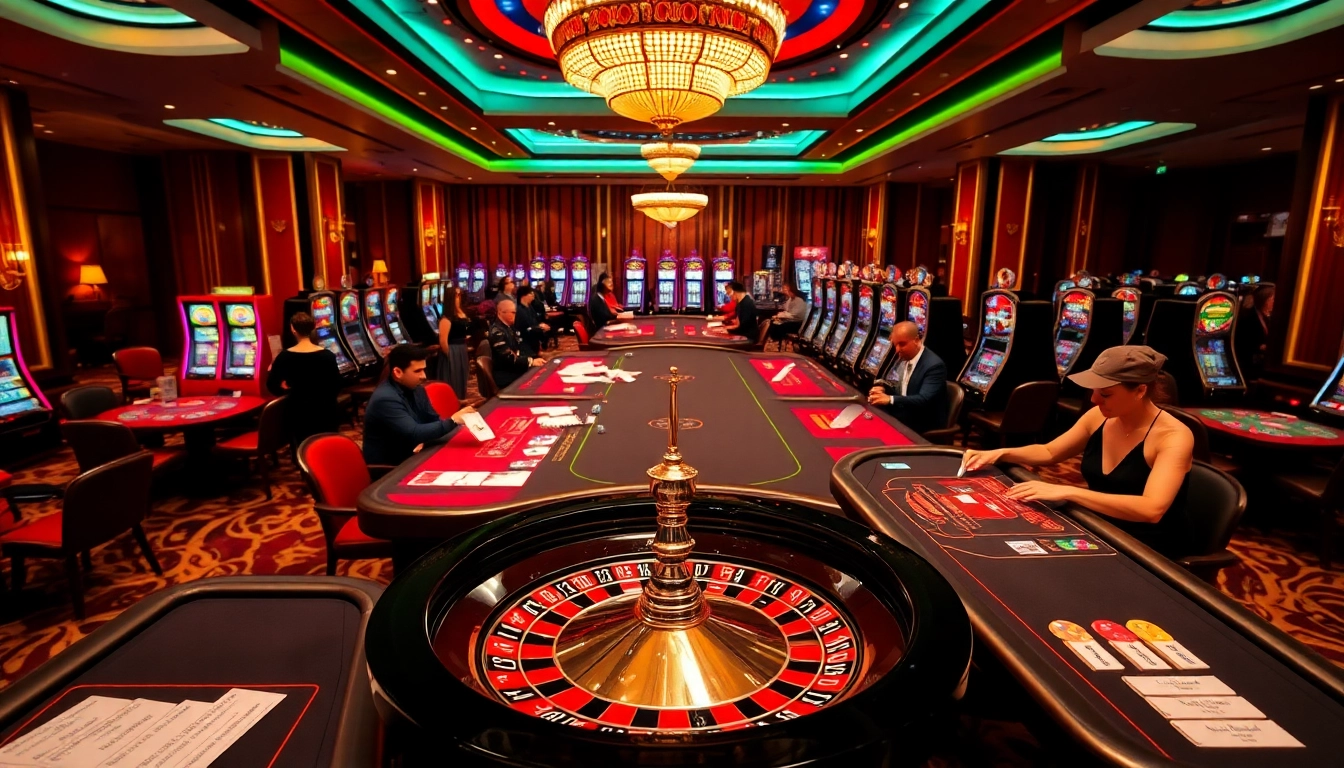 Players enjoying thrilling games at a luxurious casino highlighting TV88's offerings.