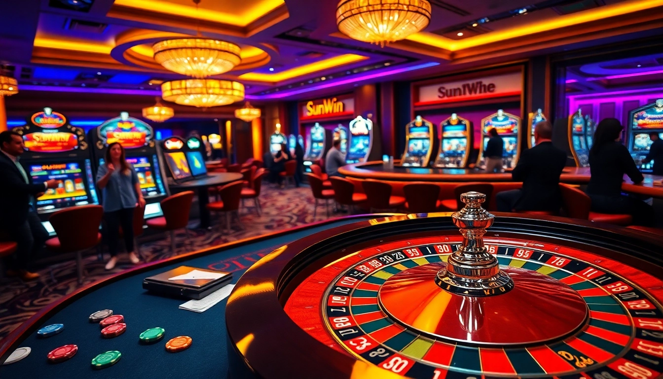 Players enjoying a glamorous roulette table, featuring sunwin chips and an elegant casino atmosphere.