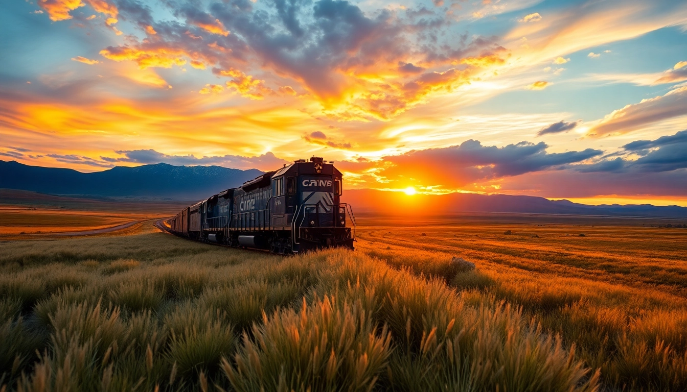 Captivating view of great plains rail traveling through picturesque landscapes.