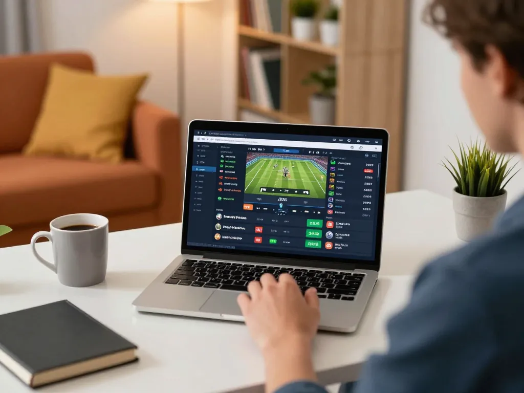 A person engages in strategic sports betting at home with kkwin’s online platform.