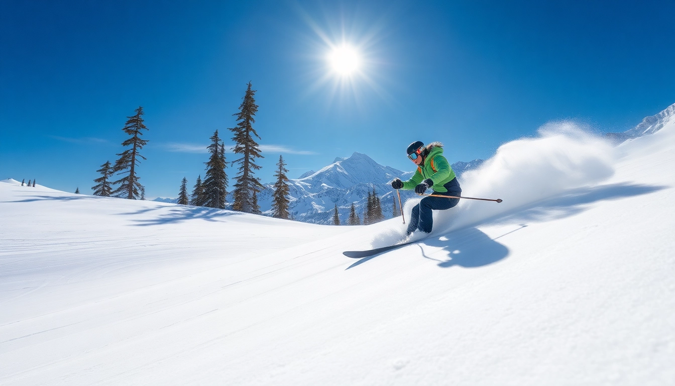 Skier gliding through powder snow at K2 mountain, capturing the thrill of winter sports.