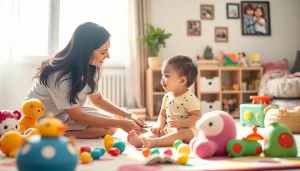 Professional live-in nanny engaging with toddler in Abu Dhabi home, fostering a nurturing atmosphere.