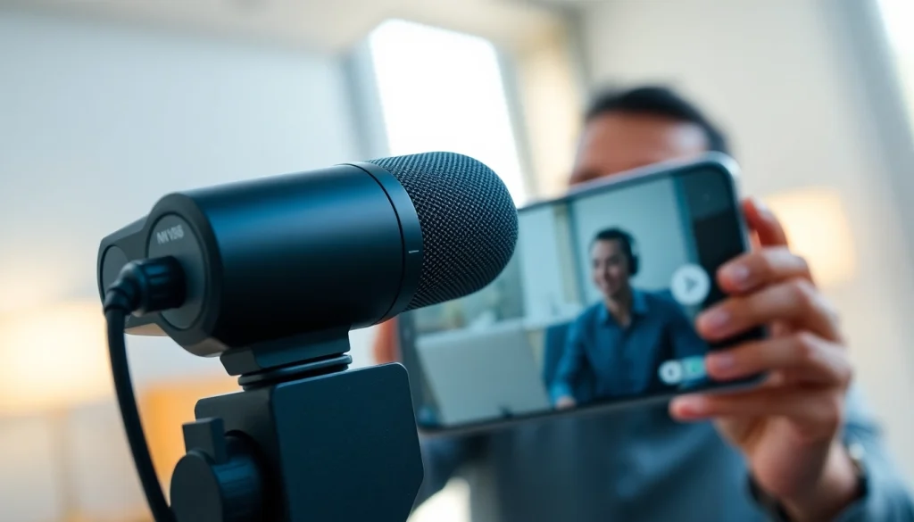 MV88 microphone capturing audio on mobile device in a modern setup.