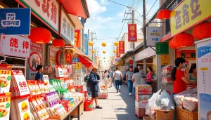 오징어티비 상품을 판매하는 활기찬 시장의 모습입니다.