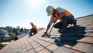 Installers providing high-quality roofing solutions on a residential home in a bright setting.