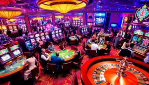 Casino gaming scene featuring KJC brand elements, showcasing vibrant tables and exciting players.