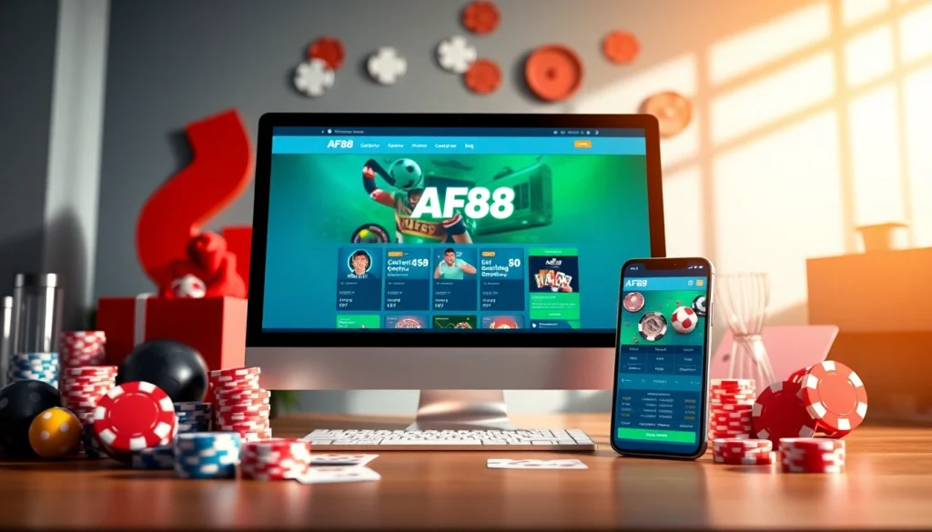 AF88 online betting platform interface on desktop and mobile, showcasing user-friendly features.