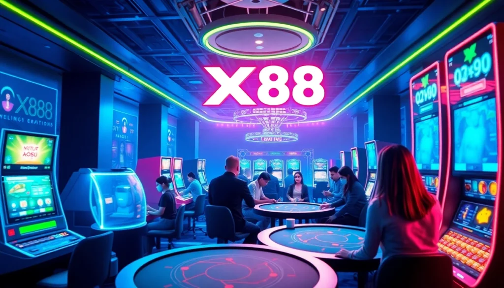 Experience the thrilling digital gaming atmosphere at XX88 online casino with vibrant colors and advanced technology.