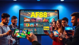 AF88 online gambling platform showcasing vibrant casino games and engaged players in a welcoming atmosphere.
