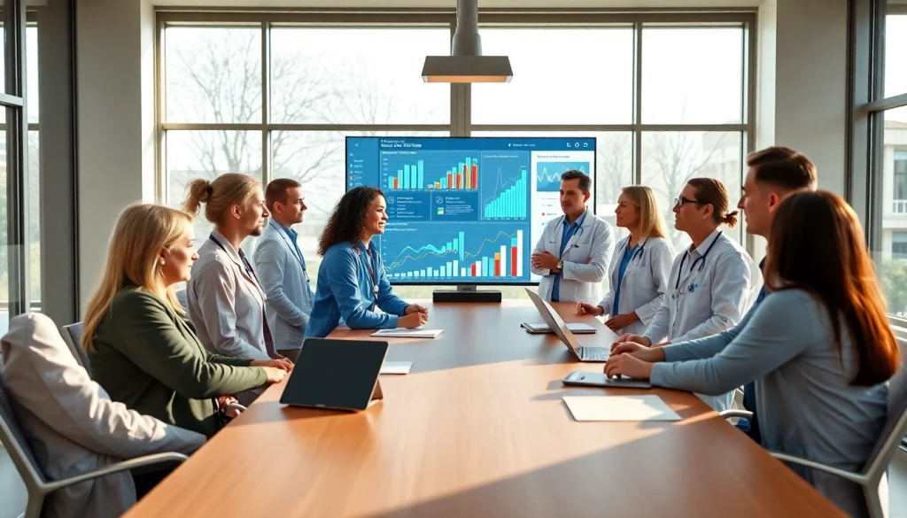 Discussing Health trends with diverse practitioners in a professional setting.