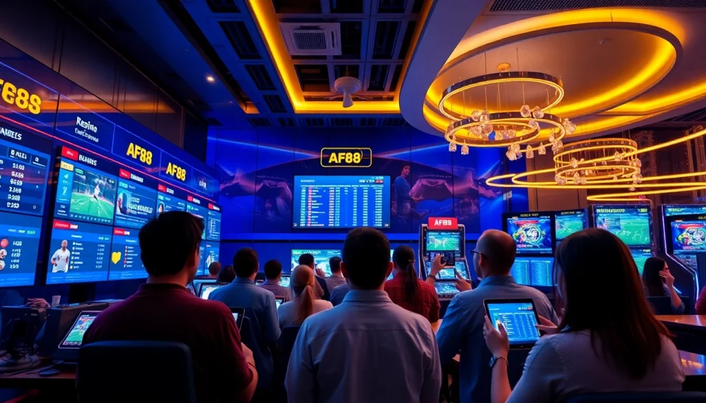 Vibrant AF88 sportsbook and casino scene showcasing user-friendly mobile interface.
