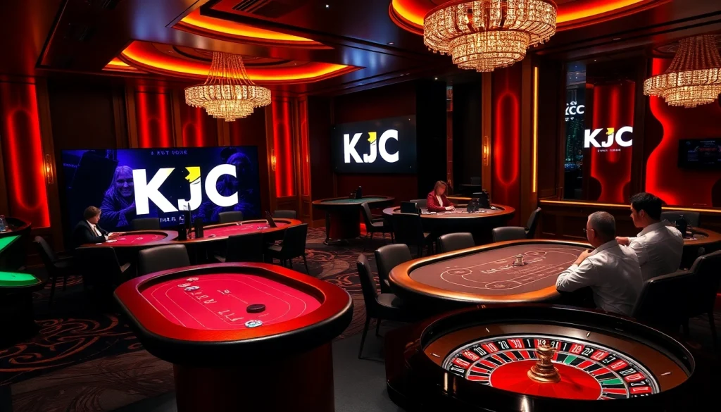 KJC poker players enjoying high-stakes excitement at a luxurious casino table.